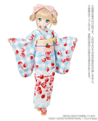 1/3 Scale 45 Yukata set -Ribbon and Cherry Parfait- Saxe Blue Checker (DOLL ACCESSORY)ㅤ – Azone International – ActionFigureBrasil