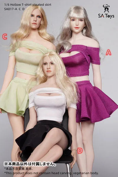 1/6 Female Outfit Hollow T-shirt Pleated Skirt C (DOLL ACCESSORY)ㅤ – SA TOYS – ActionFigureBrasil — ângulo diferente