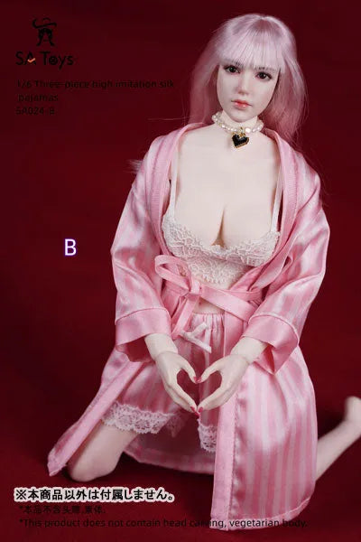 1/6 Female Outfit Three-piece High Imitation Silk Pajamas B (DOLL ACCESSORY)ㅤ – SA TOYS – ActionFigureBrasil