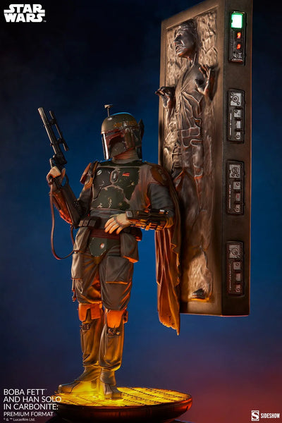 Boba Fett and Han Solo in Carbonite - LIMITED EDITION: 1250 – Sideshow Collectibles – ActionFigure Brasil — ângulo diferente