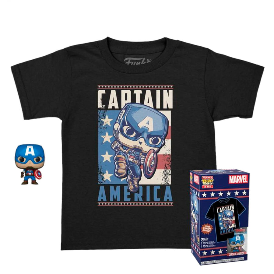 BOX FUNKO POP POCKET MARVEL - CAPTAIN AMERICA + CAMISETA TEE BUNDLE *M* (KID) BRINDE