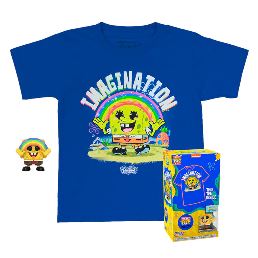 BOX FUNKO POP POCKET SPONGEBOB SQUAREPANTS - SPONGEBOB W/RAINBOW + CAMISETA TEE BUNDLE *L* (KID)