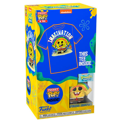 BOX FUNKO POP POCKET SPONGEBOB SQUAREPANTS - SPONGEBOB W/RAINBOW + CAMISETA TEE BUNDLE *L* (KID)