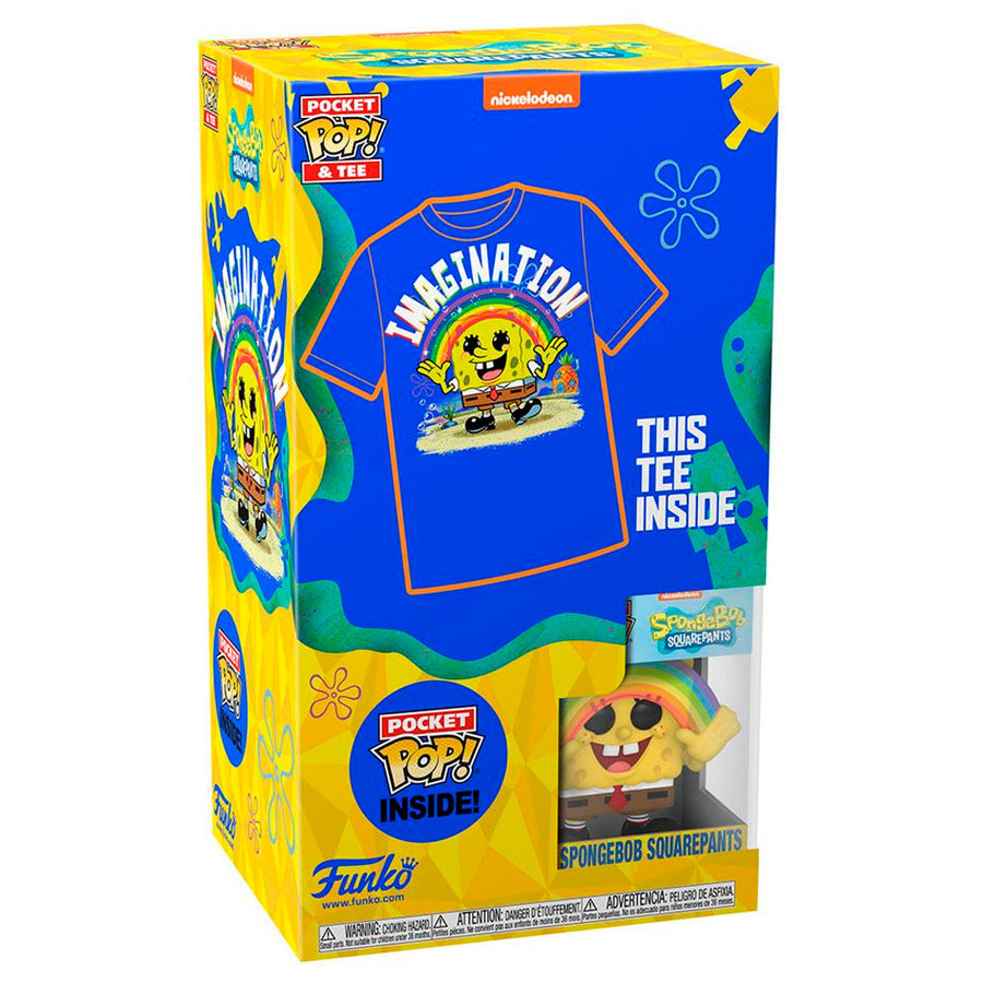 BOX FUNKO POP POCKET SPONGEBOB SQUAREPANTS - SPONGEBOB W/RAINBOW + CAMISETA TEE BUNDLE *L* (KID)