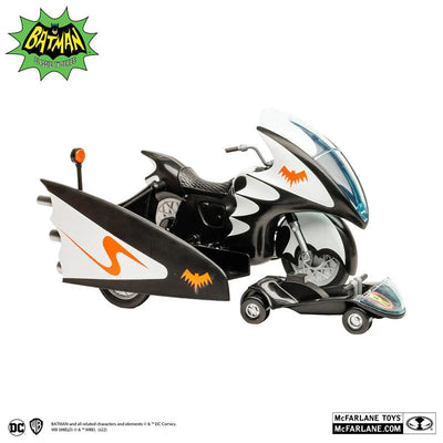 "DC Comics" DC Retro Vehicle Batcycle & Sidecar [TV Show "Batman 1966 TV Series"]ㅤ – McFarlane Toys – ActionFigureBrasil — com base expositora