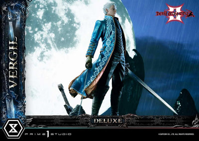 Devil May Cry 3 - Vergil Sparda - Ultimate Premium Masterline UPMDMC3-02DX - 1/4 - DX Version (Prime 1 Studio)ㅤ – Prime 1 Studio – ActionFigureBrasil — com base expositora