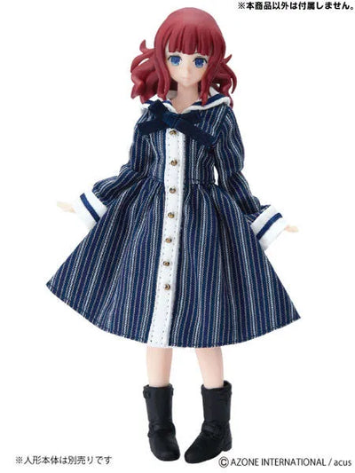 Doll Clothes - Picconeemo Costume - Komorebi Mori no Oyofukuya-san - Boater & Memories Sailor One-piece Set - 1/12 - Blue Stripe (Azone)ㅤ – Azone International – ActionFigureBrasil — ângulo diferente
