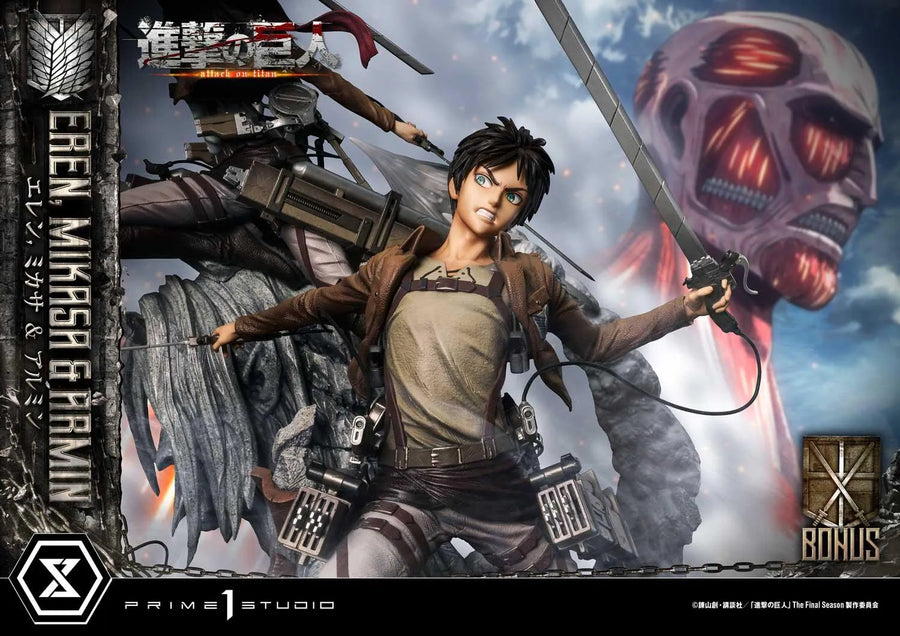 Eren, Mikasa & Armin (Deluxe Bonus Version) TV animation Attack on Titan – Prime1Studio – ActionFigure Brasil