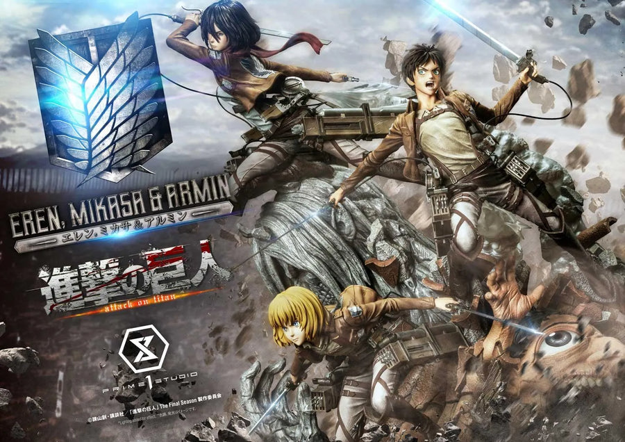 Eren, Mikasa & Armin (Deluxe Bonus Version) TV animation Attack on Titan – Prime1Studio – ActionFigure Brasil