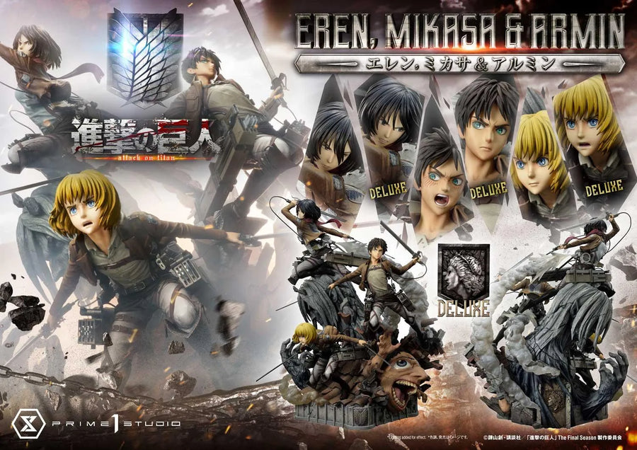 Eren, Mikasa & Armin (Deluxe Bonus Version) TV animation Attack on Titan – Prime1Studio – ActionFigure Brasil
