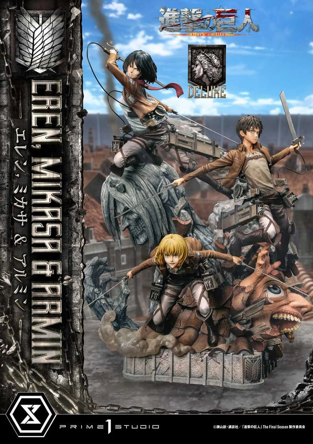 Eren, Mikasa & Armin (Deluxe Bonus Version) TV animation Attack on Titan – Prime1Studio – ActionFigure Brasil