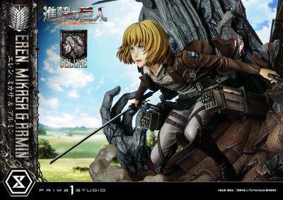 Eren, Mikasa & Armin (Deluxe Bonus Version) TV animation Attack on Titan – Prime1Studio – ActionFigure Brasil