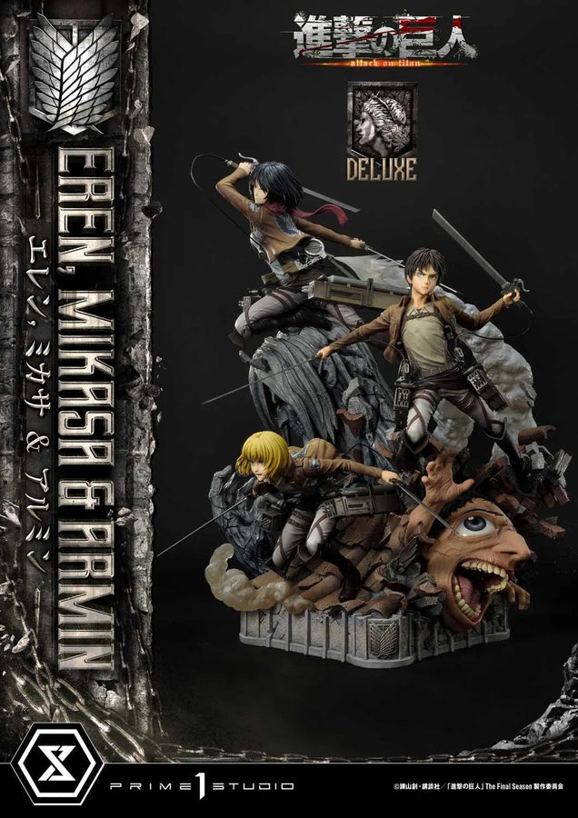 Eren, Mikasa & Armin (Deluxe Version) TV animation Attack on Titan – Prime1Studio – ActionFigure Brasil