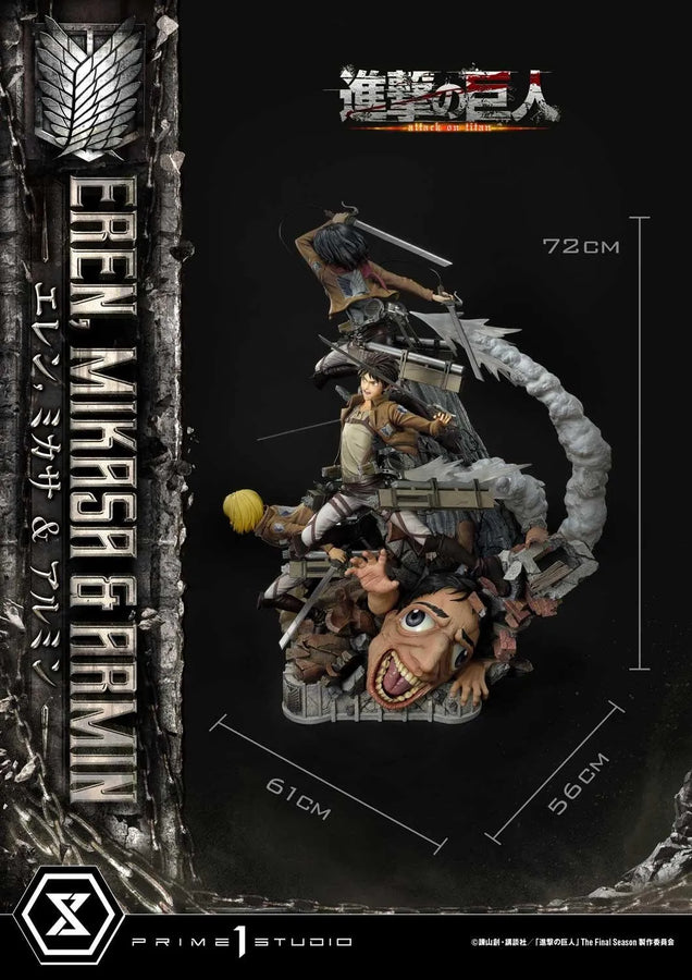 Eren, Mikasa & Armin (Deluxe Version) TV animation Attack on Titan – Prime1Studio – ActionFigure Brasil