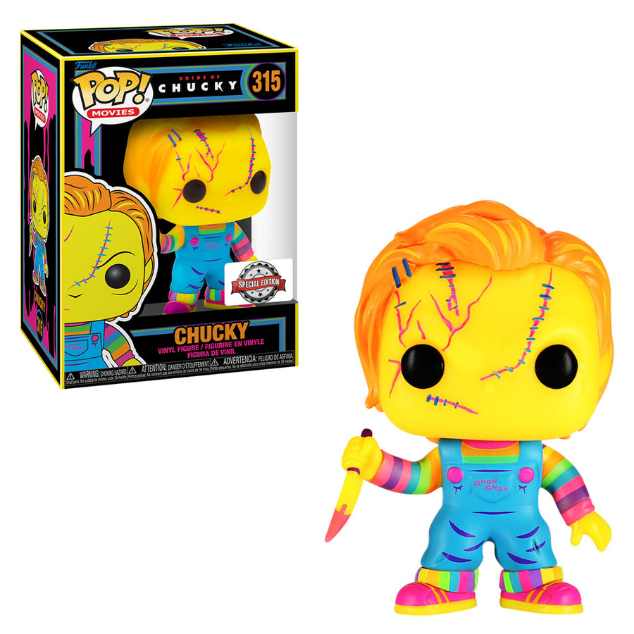 FUNKO POP BRIDE OF CHUCKY EXCLUSIVE- SCARRED CHUCKY (BLACK LIGHT) 315 BRINDE