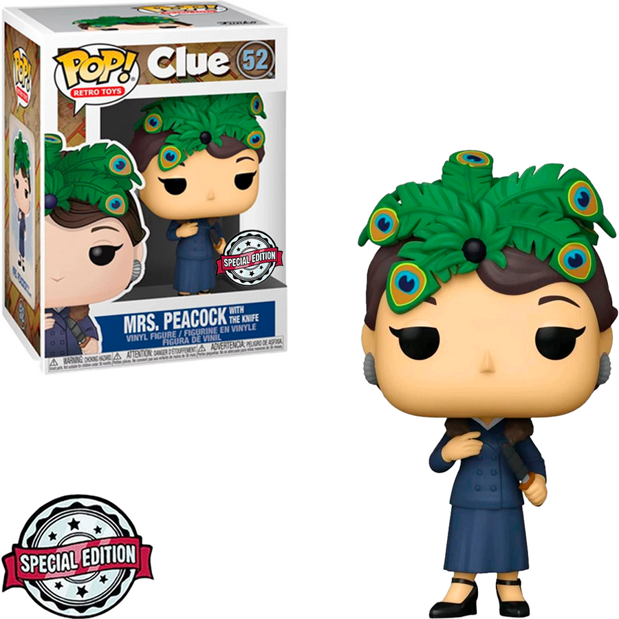 FUNKO POP CLUE EXCLUSIVE - MRS. PEACOCK WITH THE KNIFE 52 BRINDE