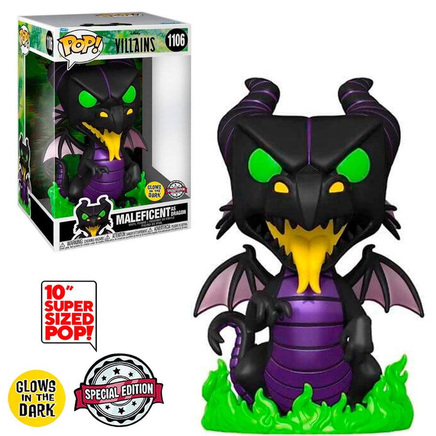 FUNKO POP DISNEY VILLAINS EXCLUSIVE - MALEFICENT DRAGON 1106 (GLOWS IN THE DARK) (SUPER SIZED 10'') BRINDE