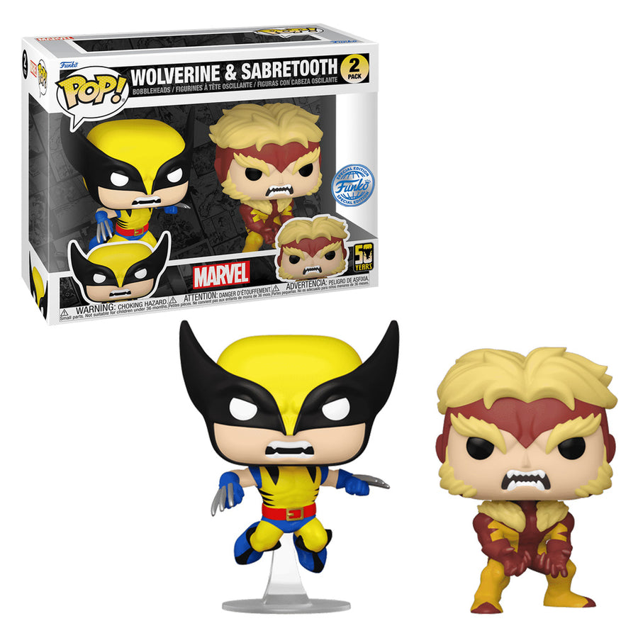 FUNKO POP MARVEL 50TH ANNIVERSARY X-MEN EXCLUSIVE - WOLVERINE & SABERTOOTH 2-PACK (77598) BRINDE