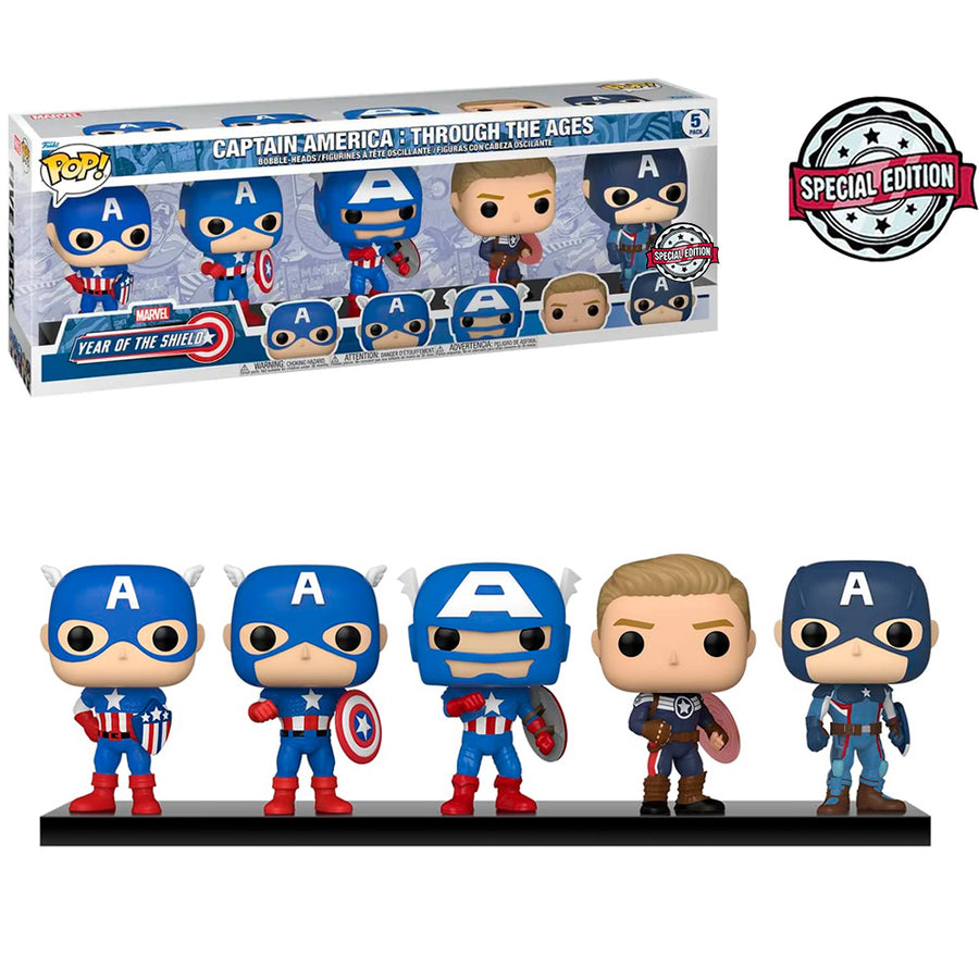 FUNKO POP MARVEL EXCLUSIVE - CAPTAIN AMERICA THROUGH THE AGES (5 PACK) BRINDE