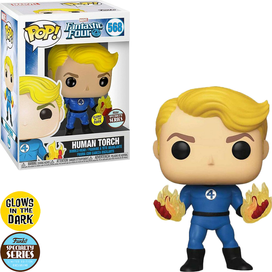 FUNKO POP MARVEL FANTASTIC FOUR EXCLUSIVE - HUMAN TORCH (GLOWS IN THE DARK) 568 BRINDE