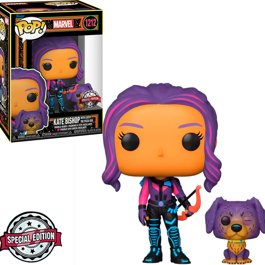 FUNKO POP MARVEL HAWKEYE BLACKLIGHT EXCLUSIVE - KATE BISHOP W/LUCKY THE PIZZA DOG 1212