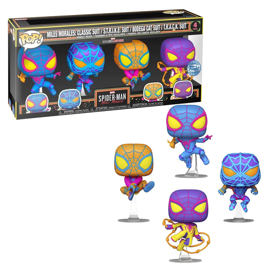 FUNKO POP MARVEL SPIDER-MAN MILES MORALES BLACKLIGHT 4-PACK (69140) BRINDE