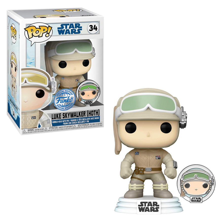 FUNKO POP STAR WARS EXCLUSIVE + BROCHE - LUKE SKYWALKER (HOTH) 34 BRINDE