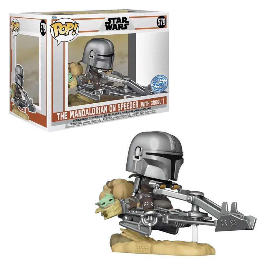 FUNKO POP STAR WARS EXCLUSIVE - THE MANDALORIAN ON SPEEDER (WITH GROGU) 579 BRINDE