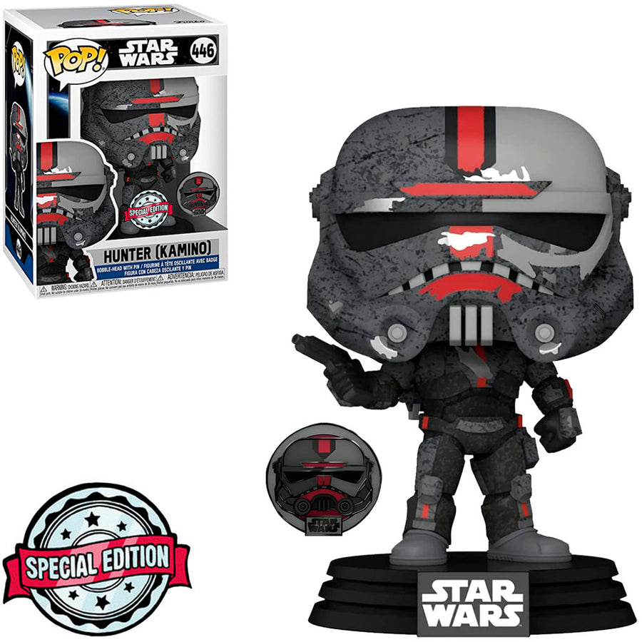 FUNKO POP STAR WARS THE BAD BATCH EXCLUSIVE - HUNTER WITH PIN 446 BRINDE
