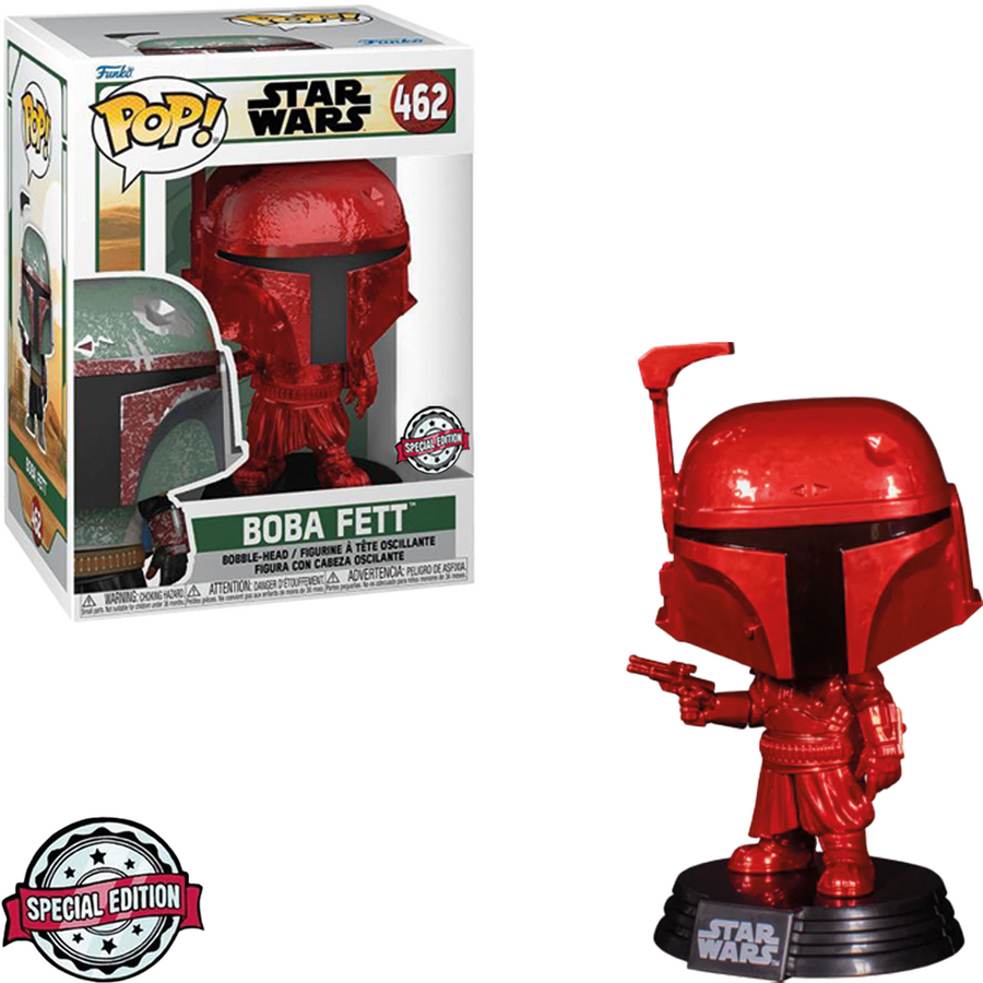 FUNKO POP STAR WARS THE MANDALORIAN EXCLUSIVE - BOBA FETT RED CHROME 462 BRINDE