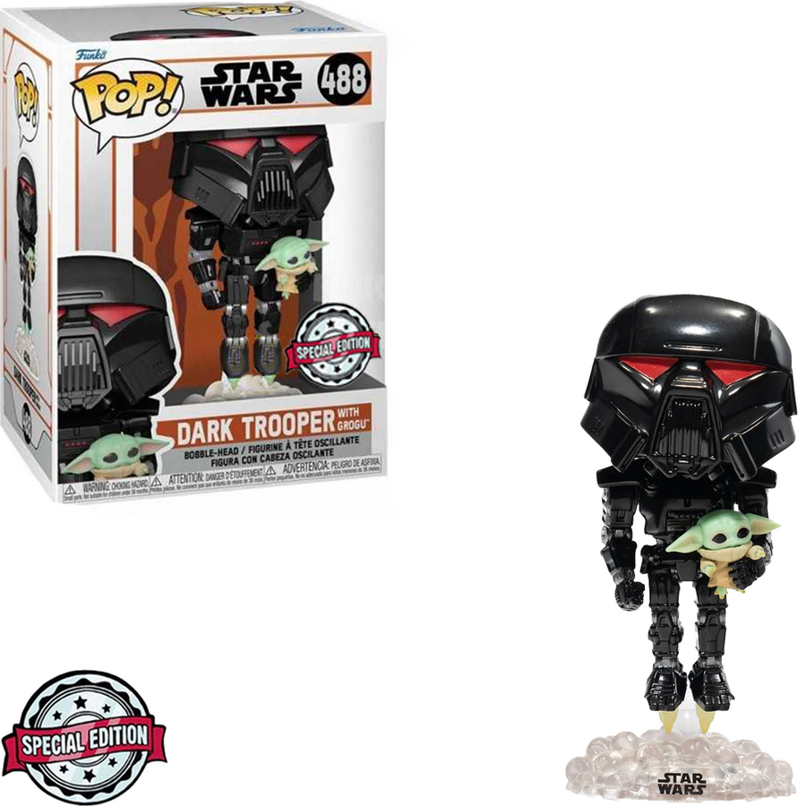 FUNKO POP STAR WARS THE MANDALORIAN EXCLUSIVE - DARK TROOPER WITH GROGU 488