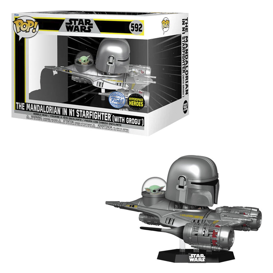 FUNKO POP STAR WARS: THE MANDALORIAN EXCLUSIVE - THE MANDALORIAN IN N1 STARFIGHTER (WITH GROGU) 592 BRINDE