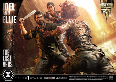 Joel & Ellie (Deluxe Version) - LIMITED EDITION: 200 (Deluxe Version) – Prime 1 Studio – ActionFigure Brasil — com base expositora