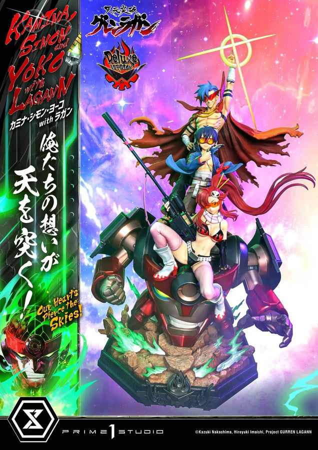 Kamina, Simon & Yoko with Lagann Our Hearts Pierce the Skies! (Deluxe Bonus Version) Tengen Toppa Gurren Lagann – Prime1Studio – ActionFigure Brasil