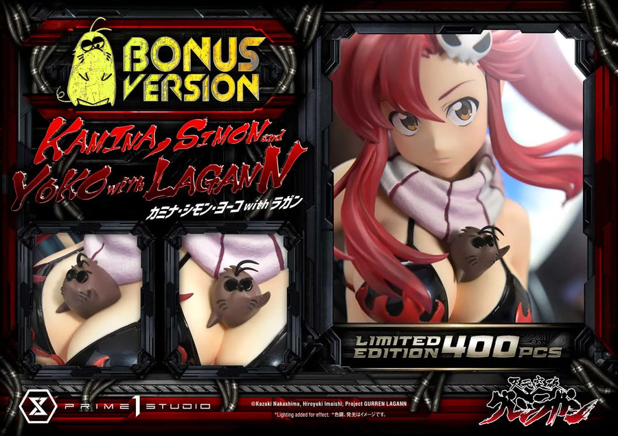 Kamina, Simon & Yoko with Lagann Our Hearts Pierce the Skies! (Deluxe Bonus Version) Tengen Toppa Gurren Lagann – Prime1Studio – ActionFigure Brasil
