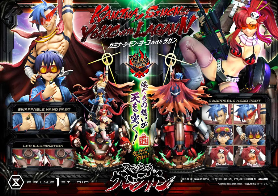 Kamina, Simon & Yoko with Lagann Our Hearts Pierce the Skies! (Deluxe Bonus Version) Tengen Toppa Gurren Lagann – Prime1Studio – ActionFigure Brasil