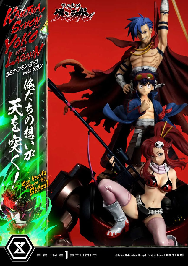 Kamina, Simon & Yoko with Lagann Our Hearts Pierce the Skies! (Deluxe Bonus Version) Tengen Toppa Gurren Lagann – Prime1Studio – ActionFigure Brasil