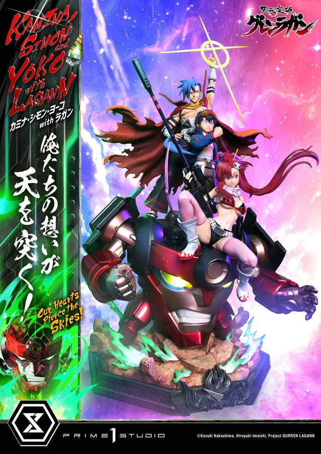 Kamina, Simon & Yoko with Lagann Our Hearts Pierce the Skies! (Deluxe Bonus Version) Tengen Toppa Gurren Lagann – Prime1Studio – ActionFigure Brasil