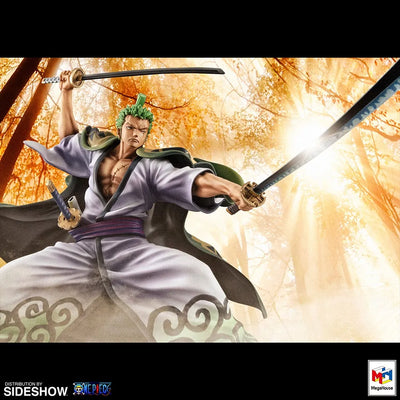 Portrait of Pirates Warriors Alliance Zoro (Zoro Juro) – MegaHouse – ActionFigure Brasil — com base expositora