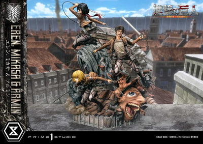 Shingeki no Kyojin - Armin Arlert - Eren Yeager - Mikasa Ackerman - Ultimate Premium Masterline UPMAOT-01 - 1/4 (Prime 1 Studio)ㅤ – Prime 1 Studio – ActionFigureBrasil — iluminação de estúdio