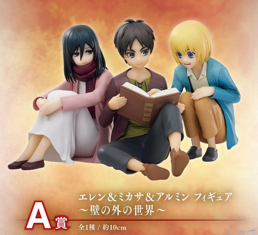 Shingeki no Kyojin The Final Season - Armin Arlert - Mikasa Ackerman - Eren Yeager - Ichiban Kuji Shingeki no Kyojin ~Jinarashi~ - Kabe no Soto no Sekai - A Prize (Bandai Spirits)ㅤ – Bandai Spirits – ActionFigureBrasil