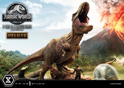 T-Rex & Carnotaurus (Deluxe Version) - LIMITED EDITION: 150 (Deluxe Version) – Prime 1 Studio – ActionFigure Brasil — com base expositora